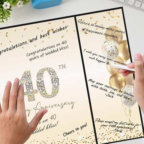 Image of DARUNAXY Black Gold 40th Anniversary Party Decorations, Happy 40th Anniversary Alternative Signature Guest Book for Parents Cheers to 40 Years Gifts 40 Anniversary Signing Card Board Party Supplies