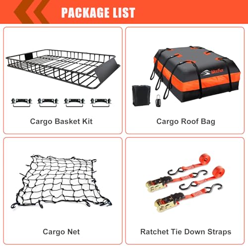 Image of Roof Rack Cargo Carrier Basket 65 inch*39 inch*6 inch+Waterproof Bag 20 Cubic Feet(51 inch*40 inch*17 inch),and Cargo Net with Attachment Hooks,Ratchet Straps.200 Lbs Capacity,Universal Rooftop Large Size Roof Rack Update