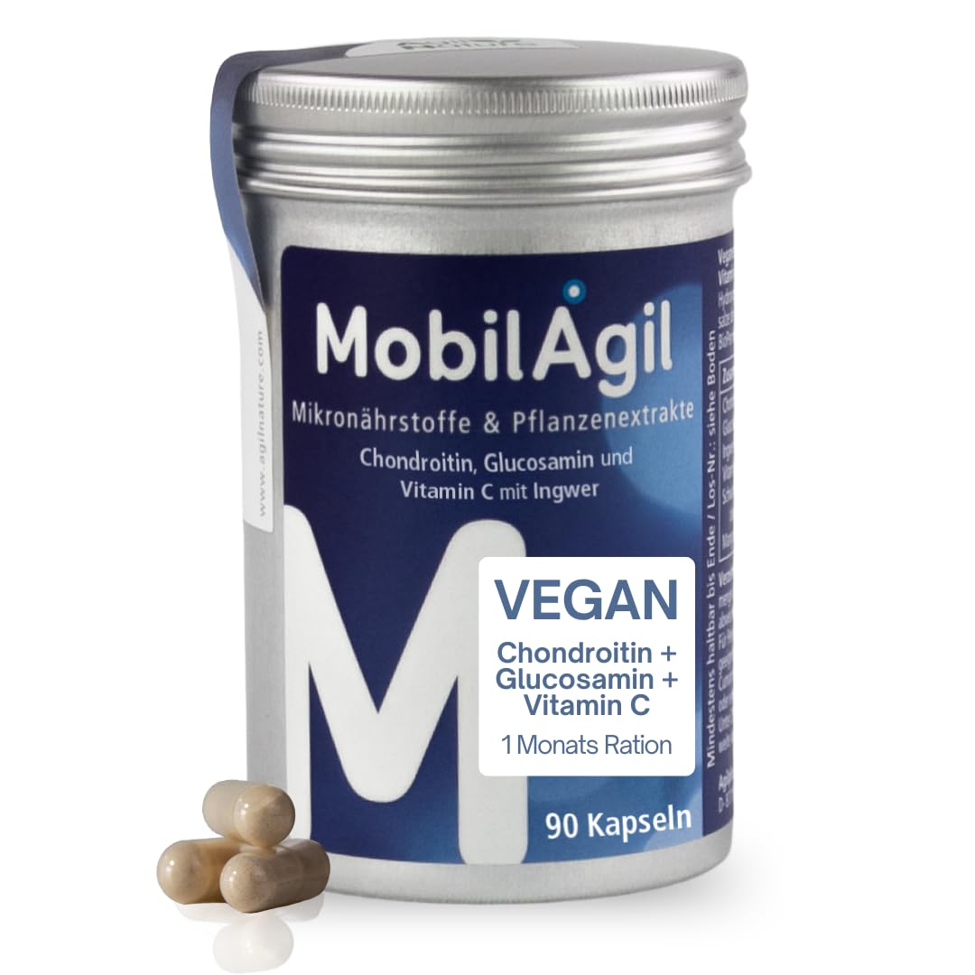 AgilNature Gelenk Komplex I 90 vegane Kapseln mit Chondroitin, Glucosamin, Vitamin C & Ingwer I Für Gelenke, Knorpel & Beweglichkeit I 1 Monatsration I Made in Germany I MobilAgil