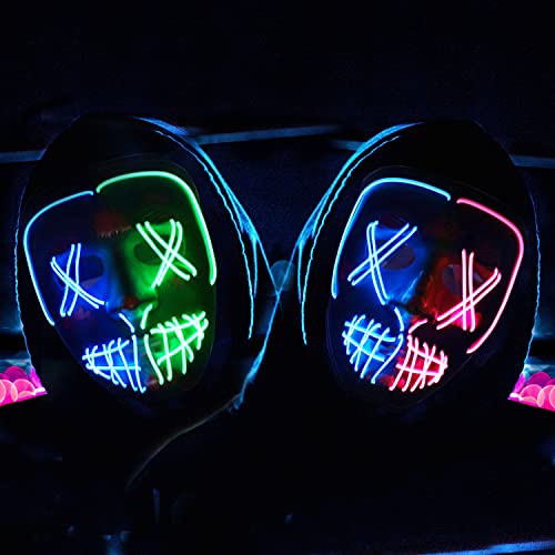 Halloween Mask Halloween Face Mask - 2pcs Light Up Scary LED Mask Face Mask Halloween Decorations, Scary Halloween mask for Cosplay Accessories Halloween Costume Masks Gift Halloween masks for adults