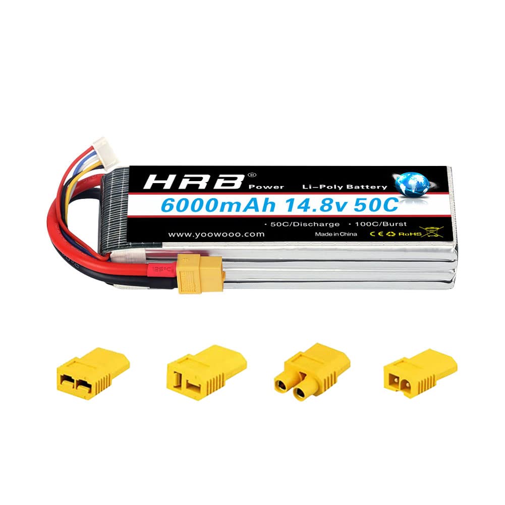 HRB 14.8V 6000mAh 4S 50C-100C RC Lipo Battery with xt60 plug For RC Car truck Boat Drone Helicopter Quadcopter（EC3/Deans/Traxxas/Tamiya)