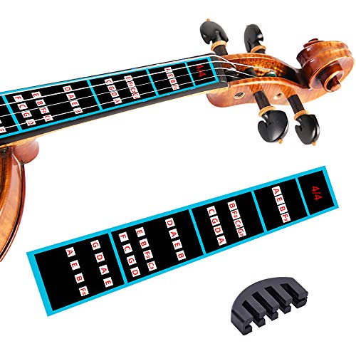 Violin Finger Guide Set - Fingerboard Sticker guide Label Finger Chart with Rubber Mute For All Size Violin 4/4, 3/4, 1/2, 1/4, 1/8, 1/10 (4/4)