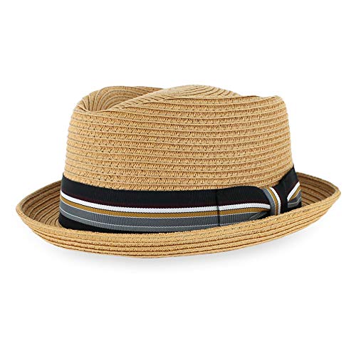 Image of Belfry Men /Women Summer Straw Pork Pie Trilby Fedora Hat in Blue, Tan, Black