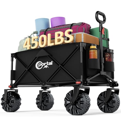 PORTAL Heavy-Duty Folding Wagon Cart, Large Collapsible Utility Wagon with All-Terrain Wheels for Beach, Camping, Garden & Grocery