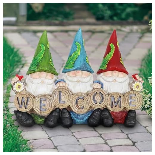 Exhart Garden Gnomes, Solar Garden Gnome Statue with Welcome Sign, LED Hats, Funny Outdoor Garden Decoration, 13 x 9 Inch
