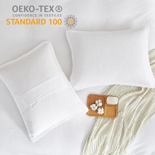 SE SOFTEXLY Waffle Duvet Cover Queen, 100% Cotton Waffle Weave Bedding Duvet Cover Set, Soft and Breathable Comforter Cover for All Season, 3 Pieces Including Pillow Shams(White, 90”x90”)