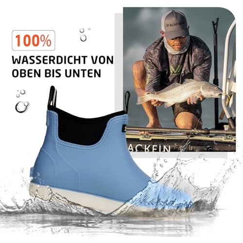 Image of Men's Deck Boots Waterproof Fishing Rain Boots, Anti-Slip Rubber Boots Ankle Booties, High-Performance Footwear Chelsea Boots for Gardening Boating Camping Sailing