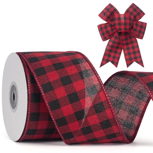 GHGMAO Buffalo Plaid Ribbon, 10 Yard 2.5 inch Wired Christmas