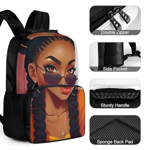 Abstract Black Woman African American Women Art Rucksack Polyester Anti-Theft Multipurpose Bookbag Big Capacity Travel and Sport Backpack Rucksack With Side Pockets3