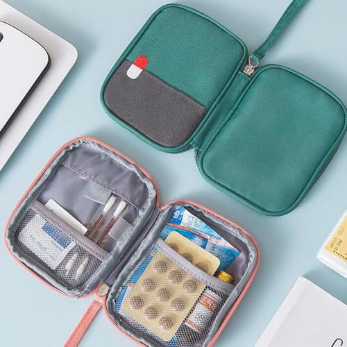 Image of ARURA (LABEL) Oxford Cloth Medicine Bags, Travel First Aid Box, Empty First Aid Kit Waterproof Medicine Storage Box, First Aid Pouch for Home, Office, Travel, Camping, Hiking (Small), Green