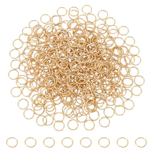 UNICRAFTALE 400 anillos curvados chapados en oro de 24 quilates, de acero inoxidable, 8 mm, redondos, para la fabricación de joyas y como accesorios para pendientes, pulseras, llaveros