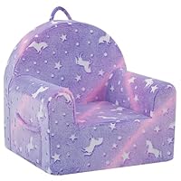 MeMoreCool Kids Sofa Couch, Glow in The Dark Soft Plush Toddler Armchair for Boys Girls Age 1-3, Comfy Baby Chair for Reading, Playroom, Bedroom Décor, Purple Unicorn