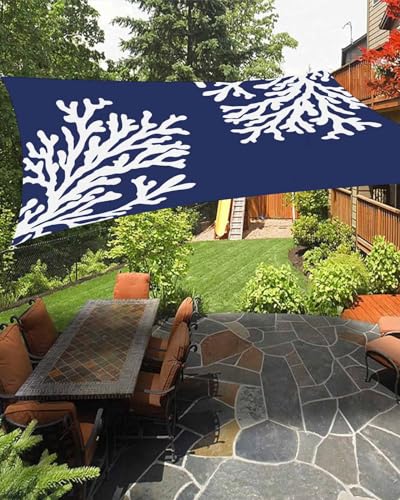 Boanket Sun Shade Sail 12' x 16', Navy Blue Coral Sun Blocking Shades Privacy Outdoor Covering, Coastal Summer Beach Nautical Seaside Shade Cloth for Patio Deck Terrace Garden Lawns Beach Backyard