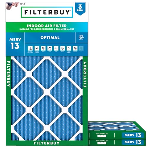 Filterbuy 20x30x1 Air Filter MERV 13 Optimal Defense (3-Pack), Pleated HVAC AC Furnace Air Filters Replacement (Actual Size: 19.63 x 29.63 x 0.75 Inches)
