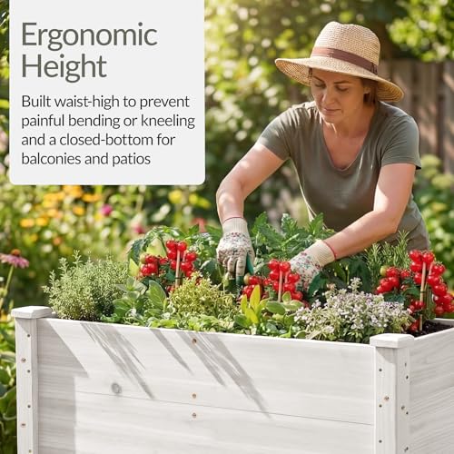 Image of Best Choice Products 48 inch x 24 inch x 30 inch Raised Garden Bed with Extra Deep 16 inch Depth, Elevated Wood Planter Box Stand for Backyard, Patio, Balcony, Natural Fir Wood - White