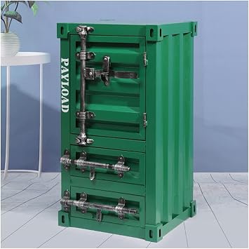 Metal Locker Cabinet Industrial style metal storage cabinet With drawer, Creative container bedside table Storage Lockers, For home Restaurant Bar Gym Color Green-2, Size 40x35x76cm