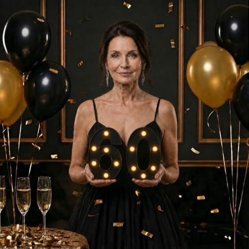 Image of 60th Birthday Decorations for Men Women, LED Light Up Numbers 60 Sign Battery-Operated Light-Up Party Decoration 60th Birthday Gifts for Women Black ZJDZTK