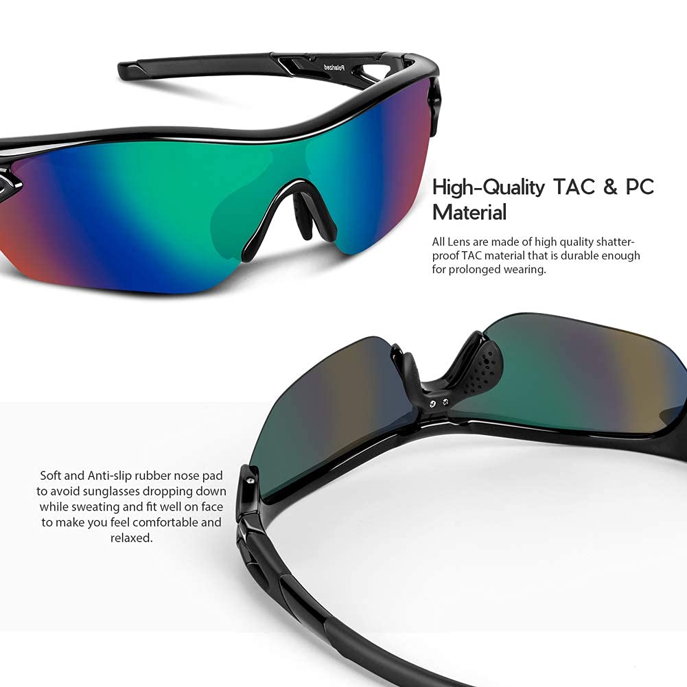 BEACOOL Occhiali da Sole Sportivi Polarizzati Uomo Donna Adolescente Ciclismo Baseball Militare Running Driving Pesca Golf Motocicletta Tac UV400
