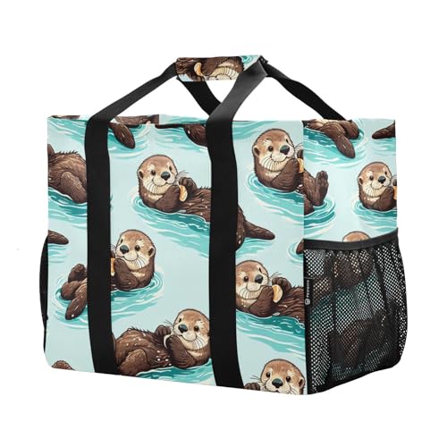 Cute Sea Otters Large Beach Bag Waterproof Beach Tote Bags for Women Travel Gym Pool2