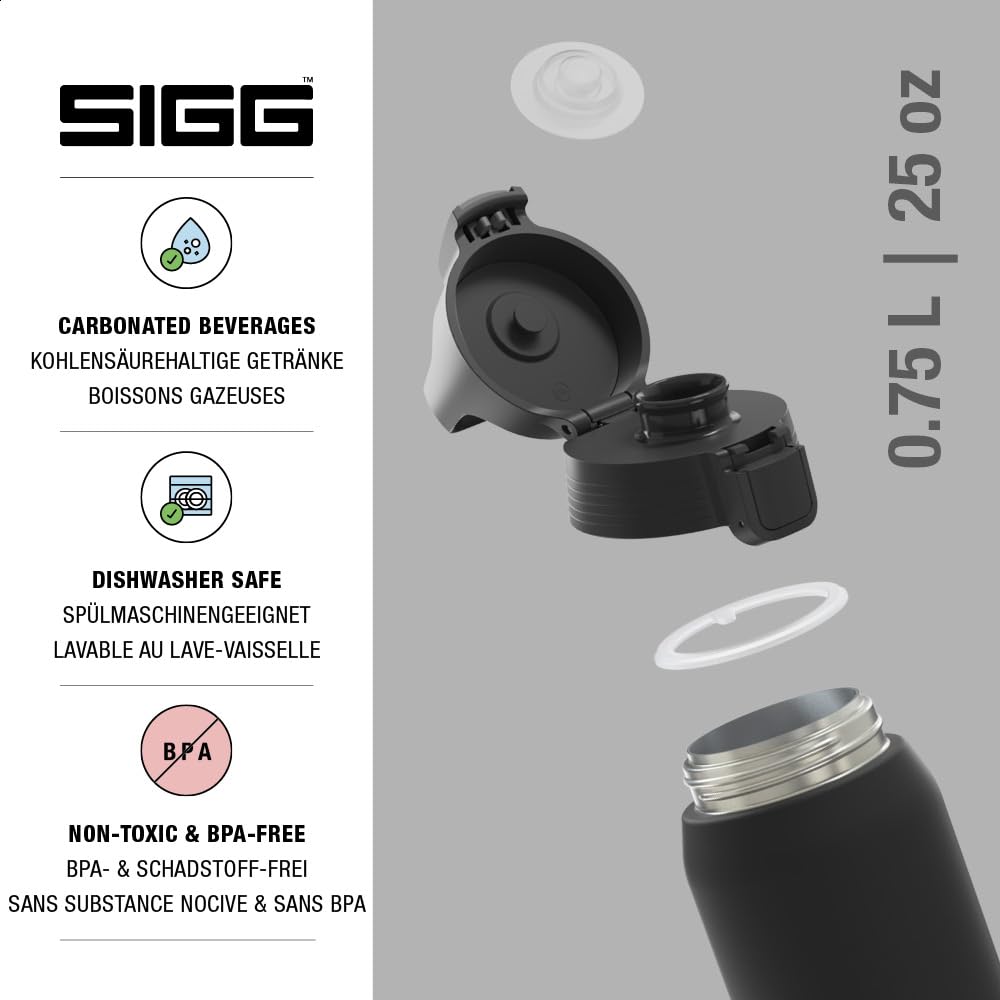 SIGG - Izolowana butelka na napoje – Shield Therm One Black – nadaje się do napojów gazowanych – szczelna – nadaje się do mycia w zmywarce – nie zawiera BPA – 90% stal nierdzewna z recyklingu – czarna