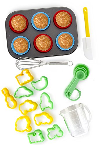 Boxiki Kitchen 24-Piece Kids Baking Set Muffin Pan, 6 Silicone Cupcake Liners, 10