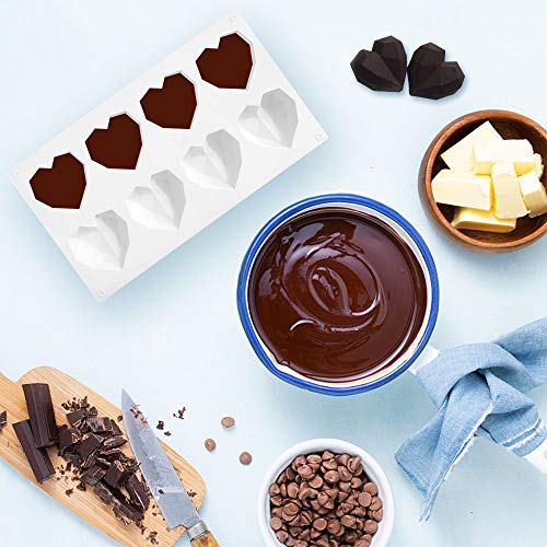 Heart Molds for Chocolate, Reusable Silicone Geometric 3D Diamond Shaped Mold for Baking Chocolate Fondant Wedding Engagement Valentines Day