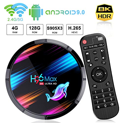 H96 Max Android 9.0 TV Box?4G+128G? 8K*4K Ultra HD Boitier Android TV Amlogic S905X3 Quad-Core 64bit Cortex-A55 Bluetooth 4.0 WiFi 2.4G/5G LAN1000M USB 3.0 Smart Android TV Box
