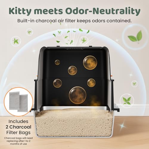 Image of Stainless Steel Litter Box with Lid - XL Enclosed Litter Box for Cats with Collecting Mat - 4 Way Setup Fully Closed, Semi Low, High & Open Kitty Boxes, Leak Proof Metal LitterBox (Black)
