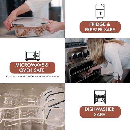 Image of Razab 10 Cups / 80 Oz 4 Pc (Set of 2) Glass Food Storage Containers with Airtight Locking Lids For Storing & Serving Food. BPA Free & Leak Proof - Microwave, Dishwasher, Fridge, Freezer, Oven Safe