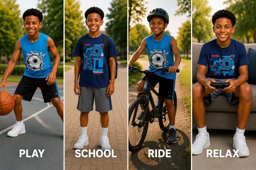 Image of Pro Athlete Boys Short Sets - 4 Piece Performance Graphic Tees and Tank Tops with Matching Boys Athletic Shorts (Sizes: 8-16)