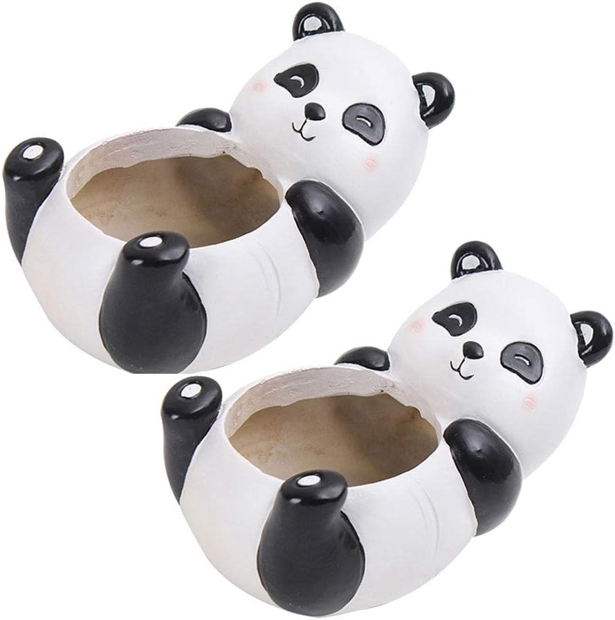 2Pcs Cartoon Panda Shaped Flowerpot Rein Basin Succulent Potted Home Decor