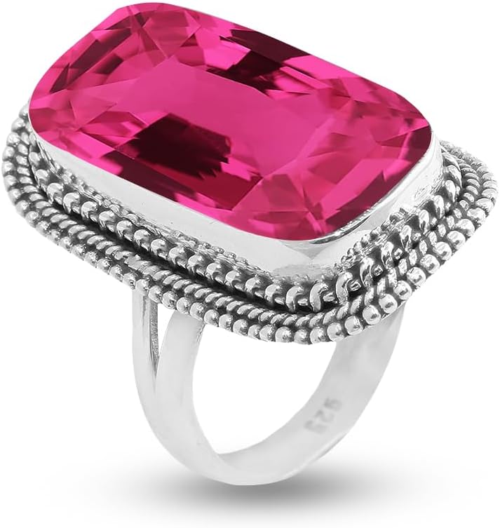 Solid 925 Sterling Silver Rings for Women & Girls, Sterling Silver Gemstone Ring Statement Mothers Day Gift, Bridesmaid Gift, Handmade Jewelry