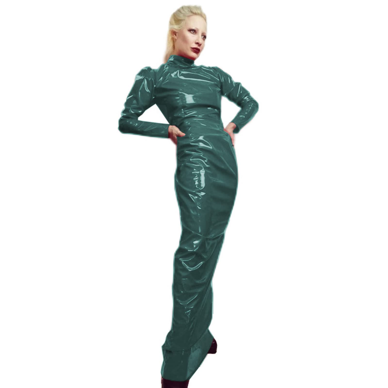 dark green latex dress Green Latex Mini Dress with Keyhole Cutout