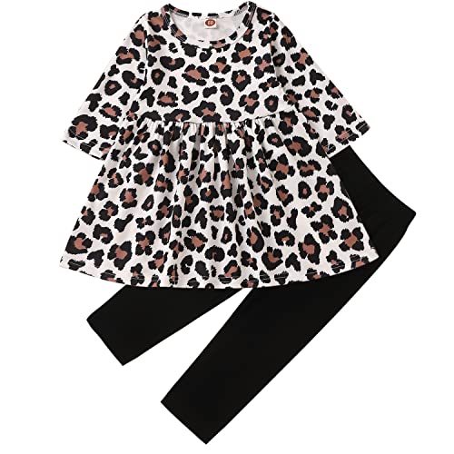Image of HIHA Toddler Girls Christmas Outfits, Baby Girl Tunic Dress Tops Buffalo Plaid Pants Scarf Deer Winter Clothes