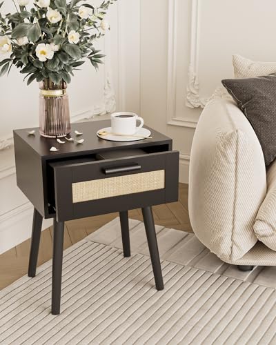 HEYZOEY Nachttisch, Boho Beistelltische, Rattan Nachttisch mit Rattan...