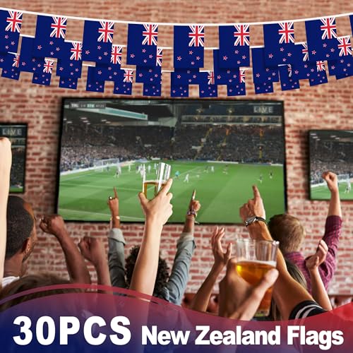Image of New Zealand String Flag Pennant Banner, Small Mini New Zealander Flags Bunting Banner, National Country Decoration for School, Party, Sports Events, Patriotic Festival, 33 Feet 30 Flags