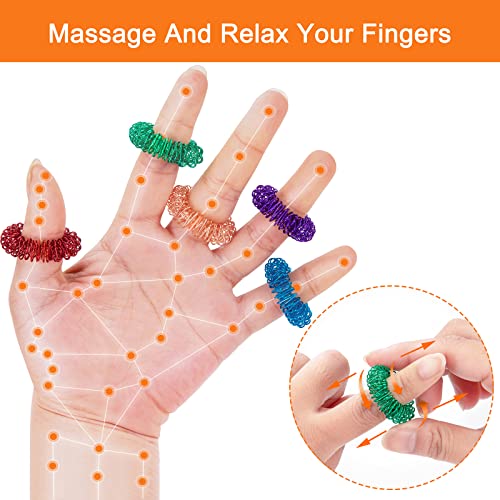Acupressure Ring Massage Rings for Fingers Spiky Sensory Finger Rings for Stress Relief Adults Teenagers 8 Colours Pack of 32 - Image 2