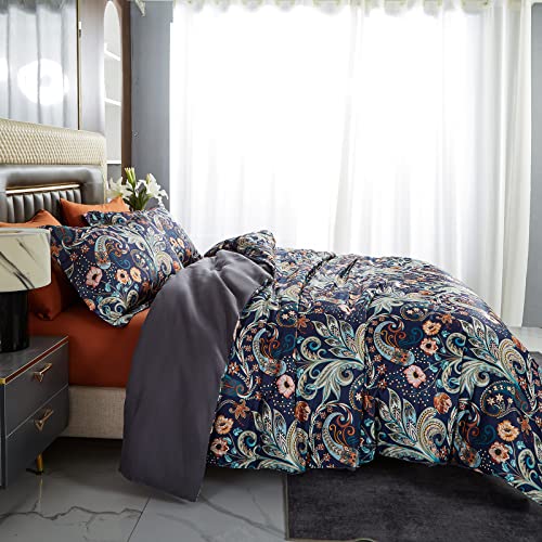 Gusuhome 7 Piece Paisley Flower Comforter Bed In A Bag Set King Size Luxury Dark Blue Vintage Floral Boho Medallion Comforter Set Soft & Breathable Microfiber Bedding Set For Woman Adults thumb #5