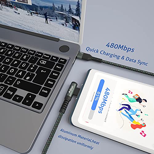 Ailun Usb C Cable Right Angle 90 Degree Elbow Usb A To C 60W Pd Fast Charge Nylon Braided 3Pack [3Ft+6Ft+6Ft] For Galaxy S22/S22+/S22 Ultra, S21 5G, S20 S10 Ipad Pro Macbook Switch #TOP4