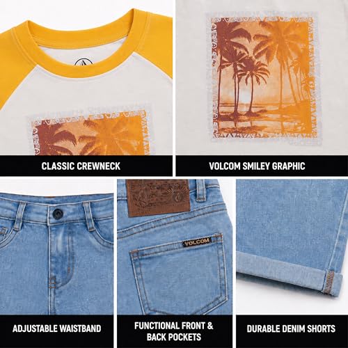 Image of Volcom Infant Toddler Boy Shorts Set - 2 Piece Short Sleeve Graphic Tees & Denim Shorts - Toddler Summer Clothes (12M-7)