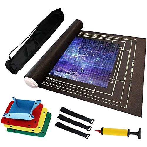Moonmen Giant Jigsaw Puzzle Roll Mat Set Jigsaw Felt Mat Storage Saver with 4 Sorting Trays No Folded Creases Environmentally Friendly (Black 2000 pcs)