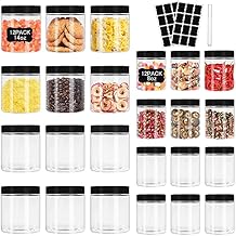 Hajoyful Plastic Jars with Lids 8 oz & 14 oz 24Pcs Clear Plastic Slime Storage Jars Containers with Airtight Leak Proof Black Screw On Lids Cylinder Clear Round Jar Food Grade Durable Jar