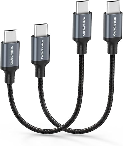 CableCreation Short USB C to USB C Cable 60W [2-Pack, 0.5FT], USB Type C Fast Charging Cable Compatible with iPhone 15 Series, MacBook Pro, iPad Pro Air 4, Galaxy S24 S23+ S22, Power Bank