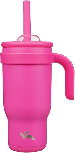 Miniatura 20 de Vaso de 14 onzas con asa lateral, botella de agua aislada con popote y tapa 2 en 1, taza de acero inoxidable, taza de café de viaje, para deportes,