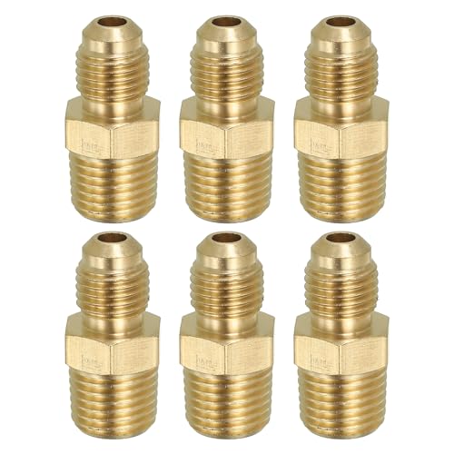 PATIKIL Solid Brass Hex Nipple Pipe Fitting Thread Adapter, 6 Pack 1/4" Flare SAE x 1/4" NPT Male Water Line Connectors Couplings