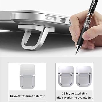 Polham Metal 2 adet 5MM 3M Yapışkanlı Katlanabilir Ultra Mini Laptop Standı,Portatif Taşınabilir Siyah