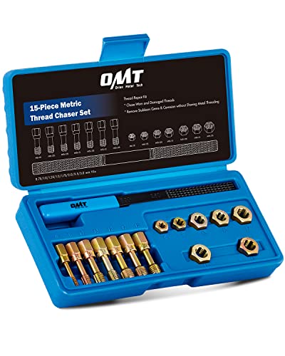 Orion Motor Tech 15 Piezas Juego de Cazadores de Rosca Métrica, Juego de Reparación de Roscas Incluye 7 Machos, 7 Terrajas y 1 Lima de Roscas, Tamaños M6 M8 M10 M12 con Estuche