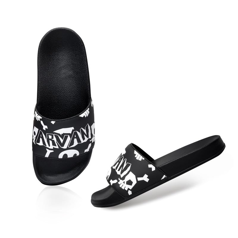 Image of ARVAN Mens Graphic Print EVA Sliders | Lightweight Slip-On Slippers with Cushioned Sole | Casual Open-Toe Slides