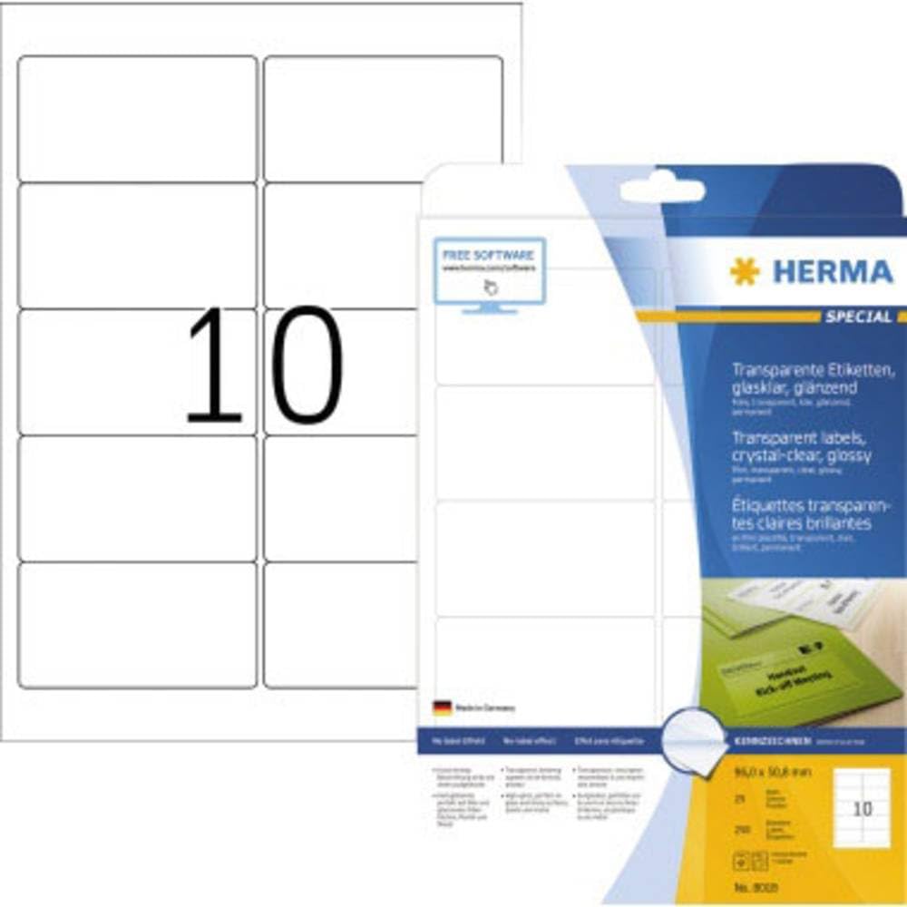 Herma Etichette trasparenti trasparenti A4 96 x 50,8 mm, pellicola trasparente gl"nzend, 250 pezzi.