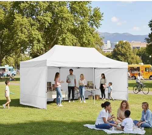 Image of BEYOND SKY 10 x 20 FT Pop Up Gazebo Canopy Tent with 3 Side Walls and Curtains, Heavy Duty Waterproof Outdoor Canopy, Height Adjustable Sun Shade for Garden, Terrace, Camping & Events, Red (50 kg)